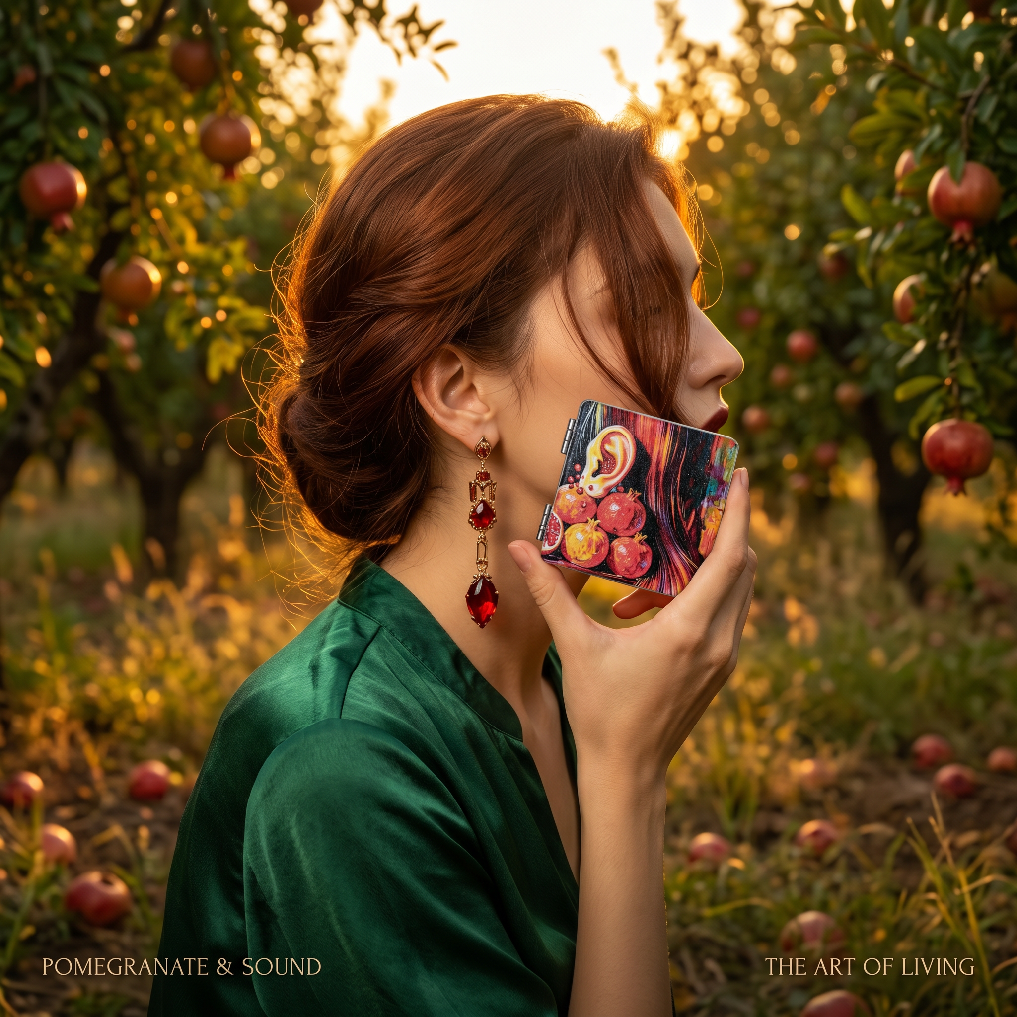 Surreal Ear & Pomegranate Starry Night Folding Mirror