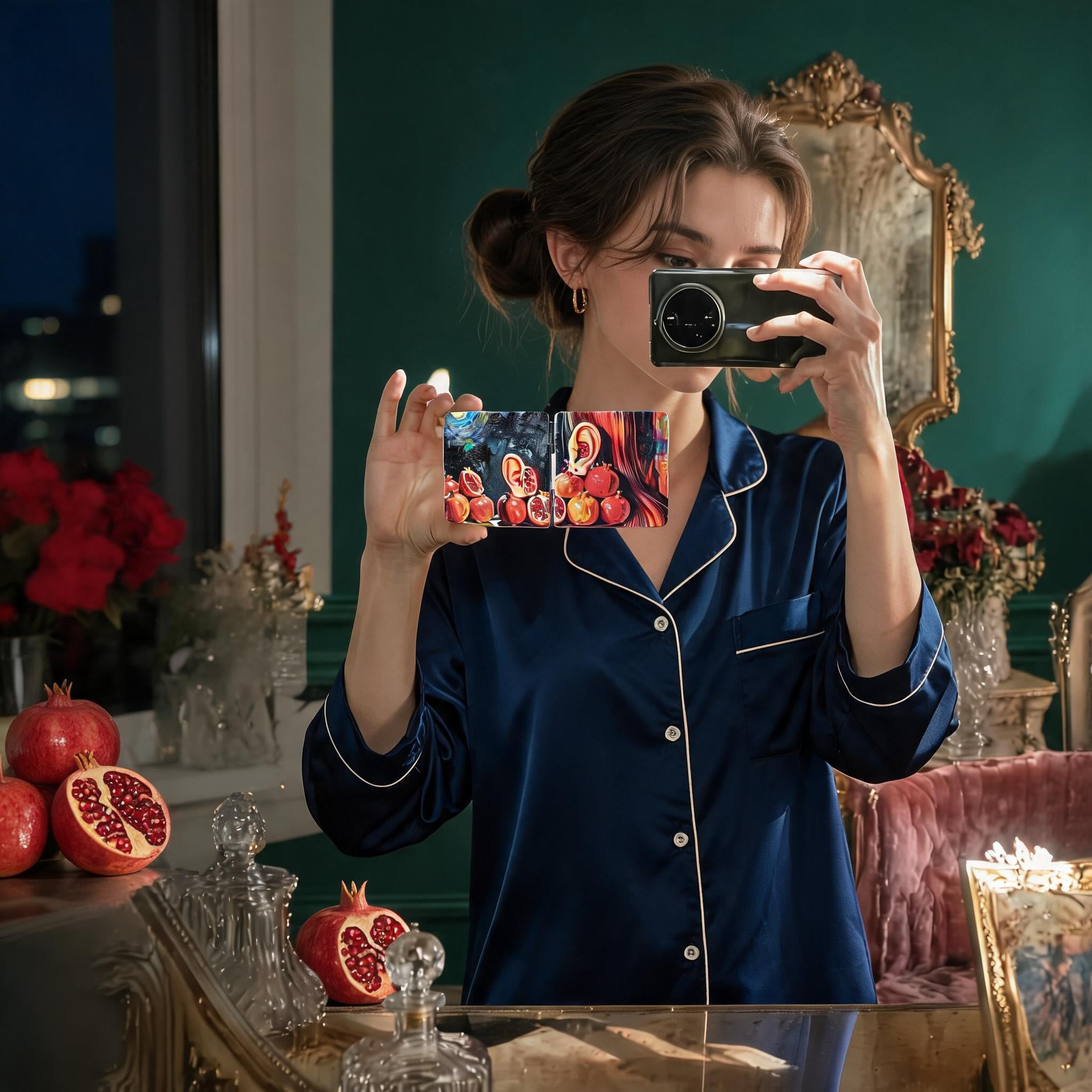 Surreal Ear & Pomegranate Starry Night Folding Mirror
