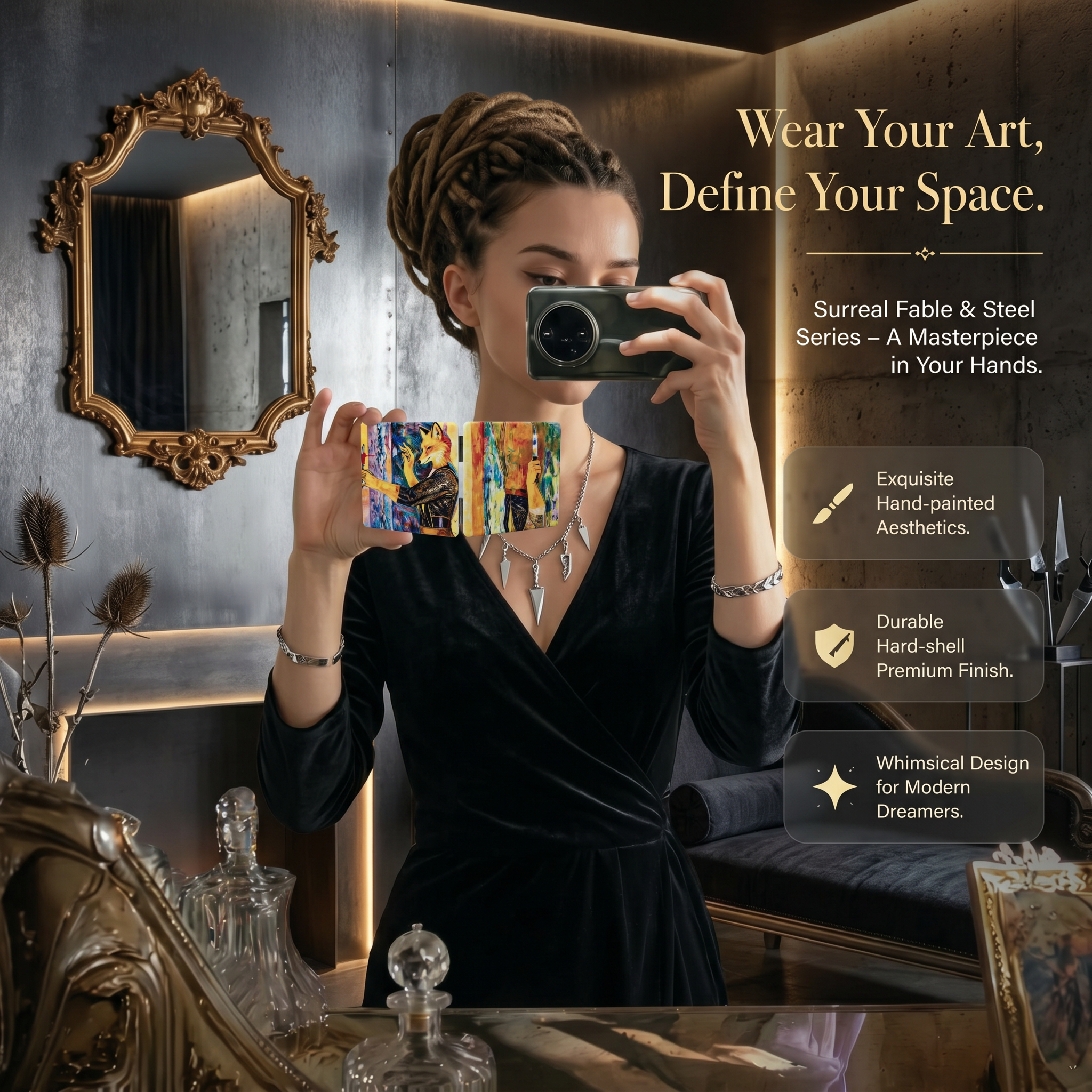 Surreal Fox & Blade Artistic Folding Mirror