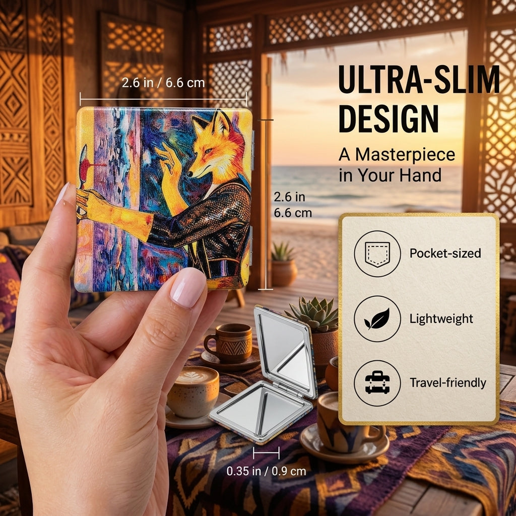 Surreal Fox & Blade Artistic Folding Mirror