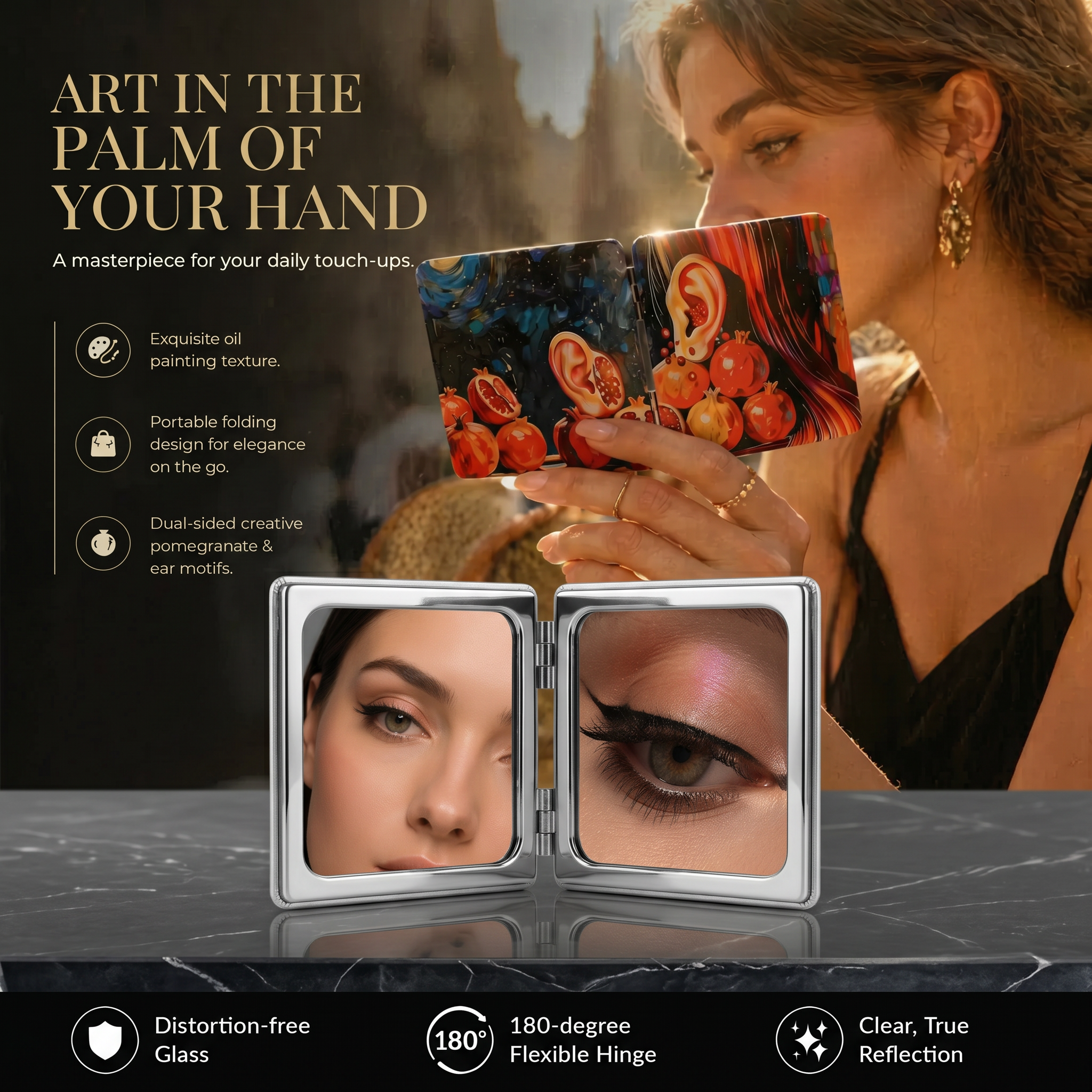 Surreal Ear & Pomegranate Starry Night Folding Mirror