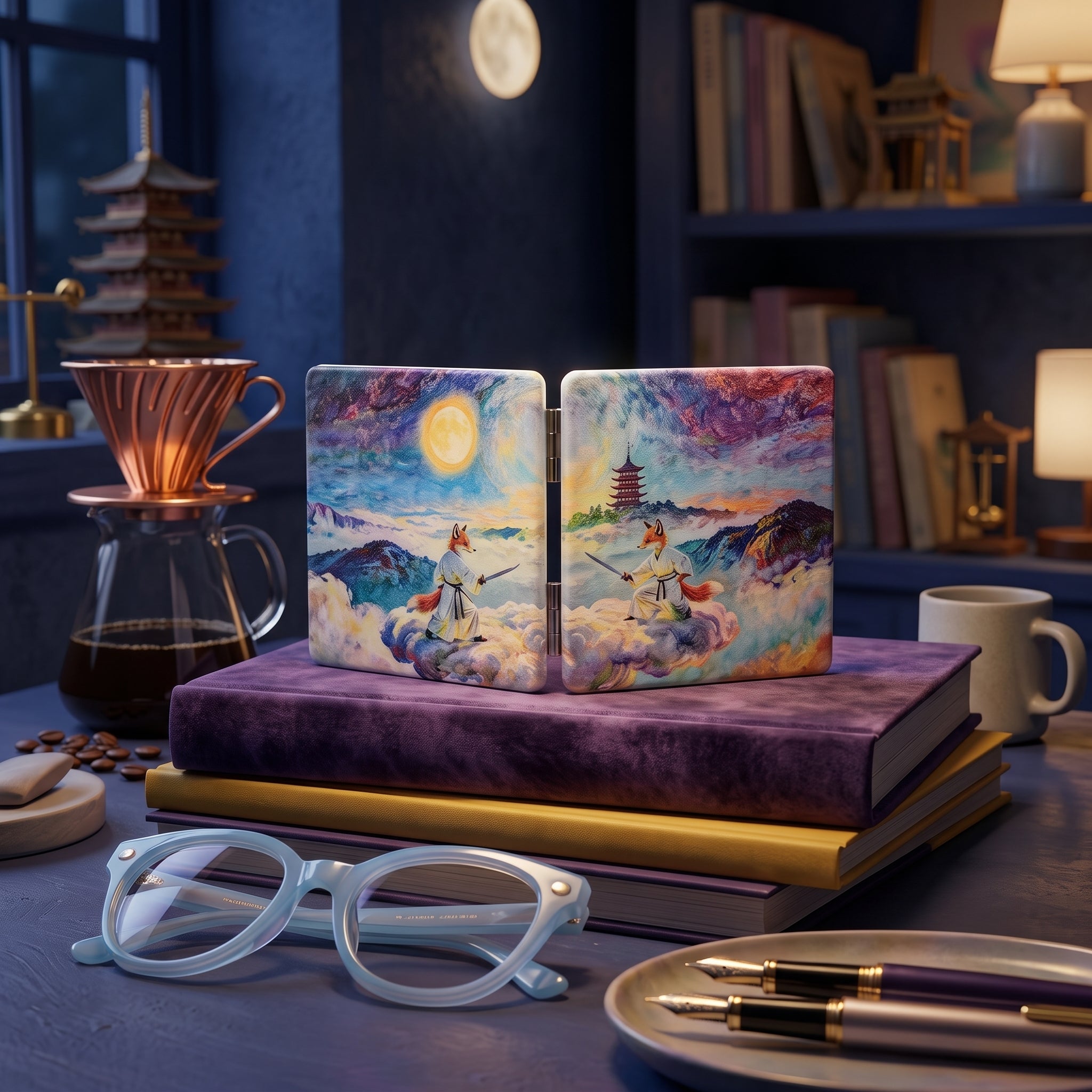 Celestial Fox Warrior Folding Compact Mirror