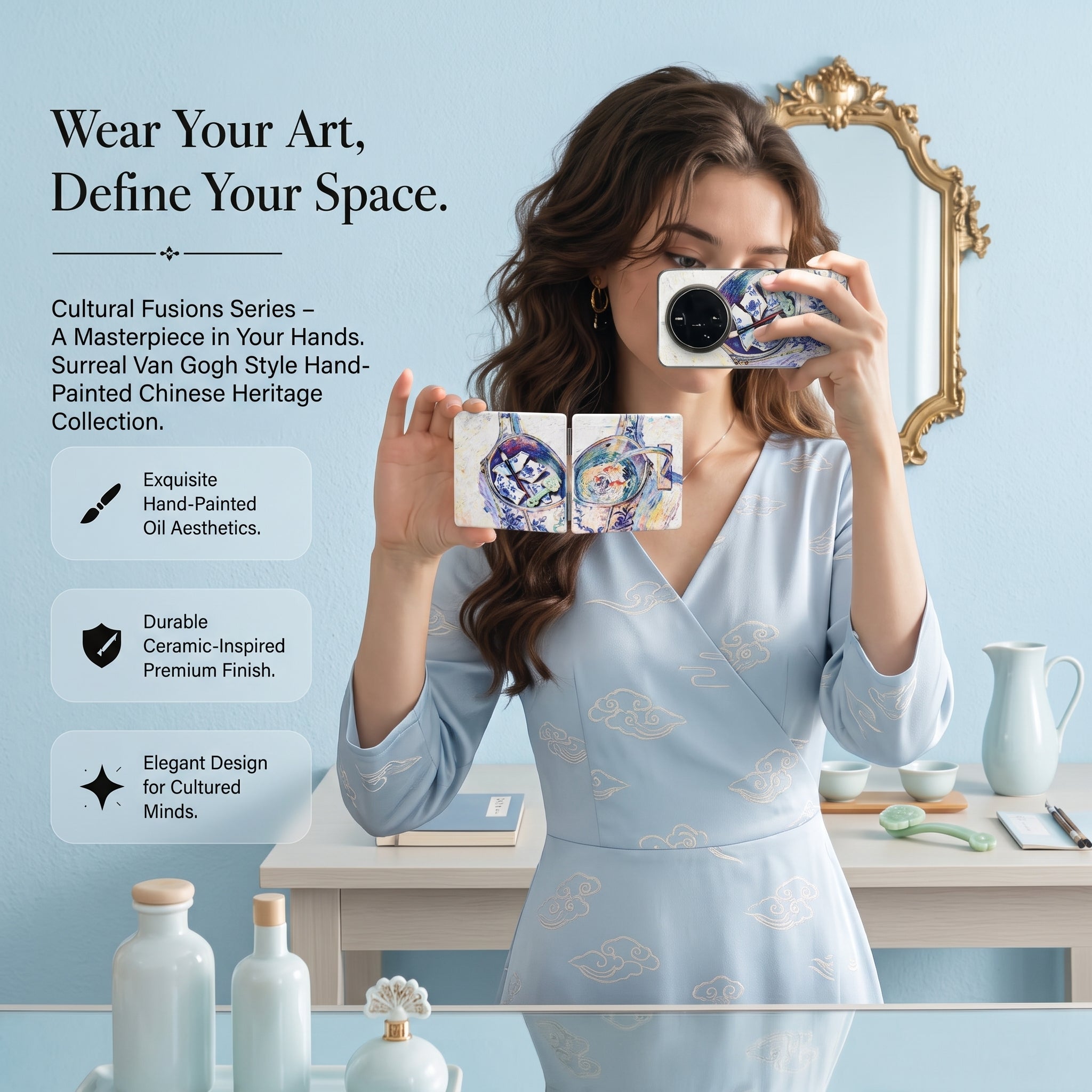 Porcelain Goldfish Folding Compact Mirror