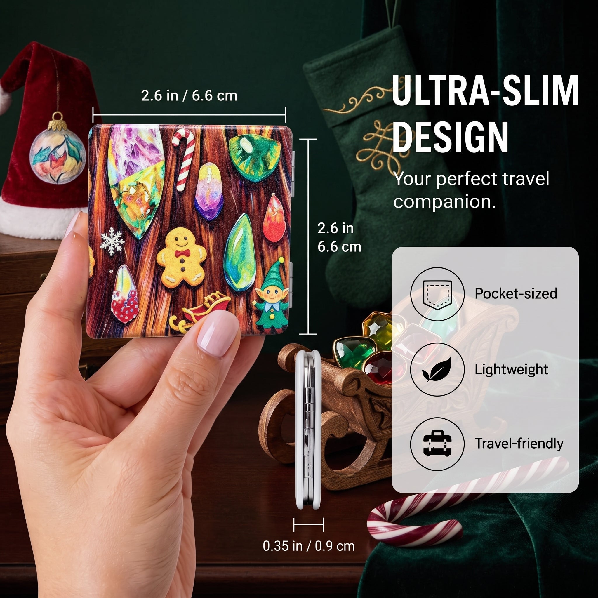 Christmas Gemstone Wonderland Folding Compact Mirror