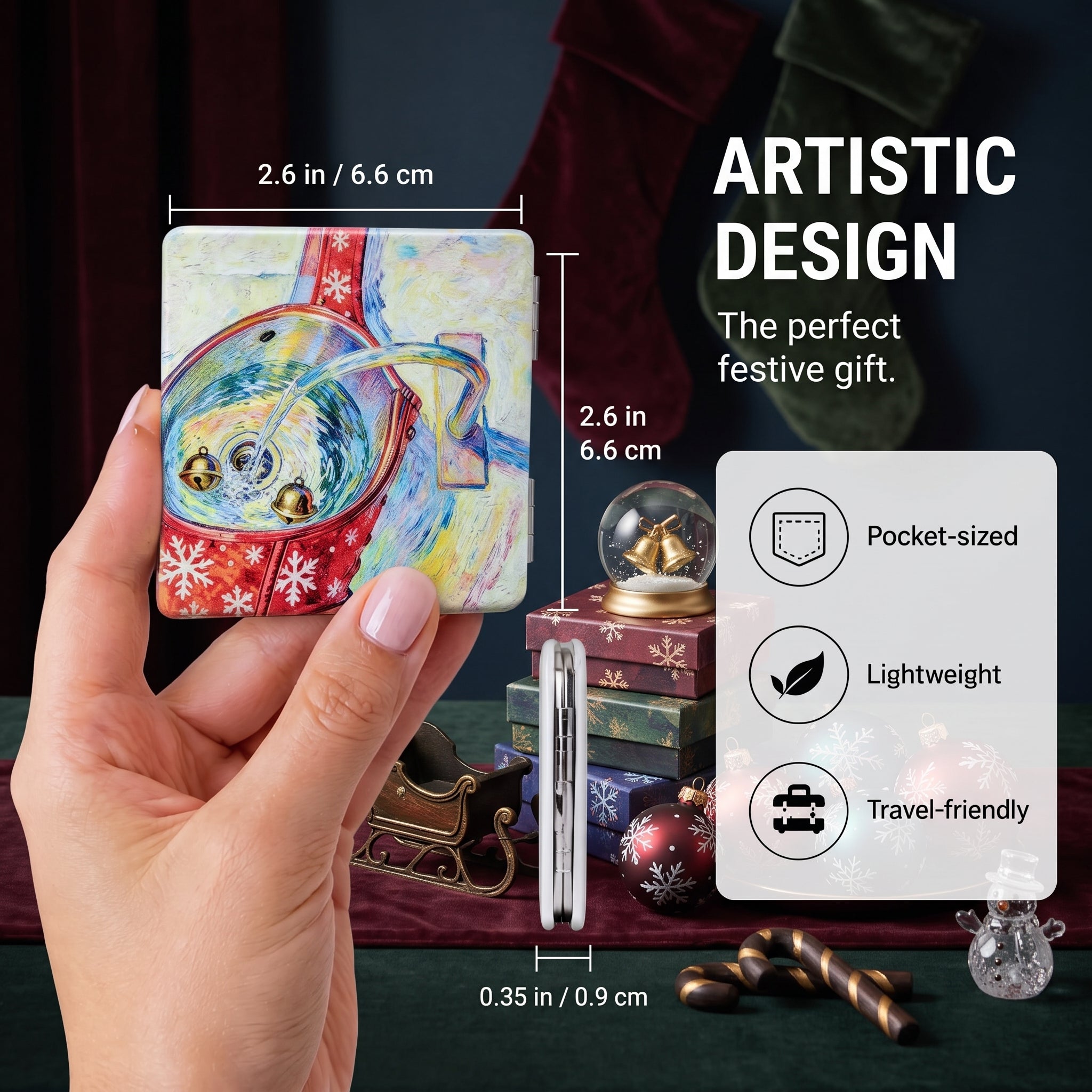 Christmas Cheer Folding Compact Mirror