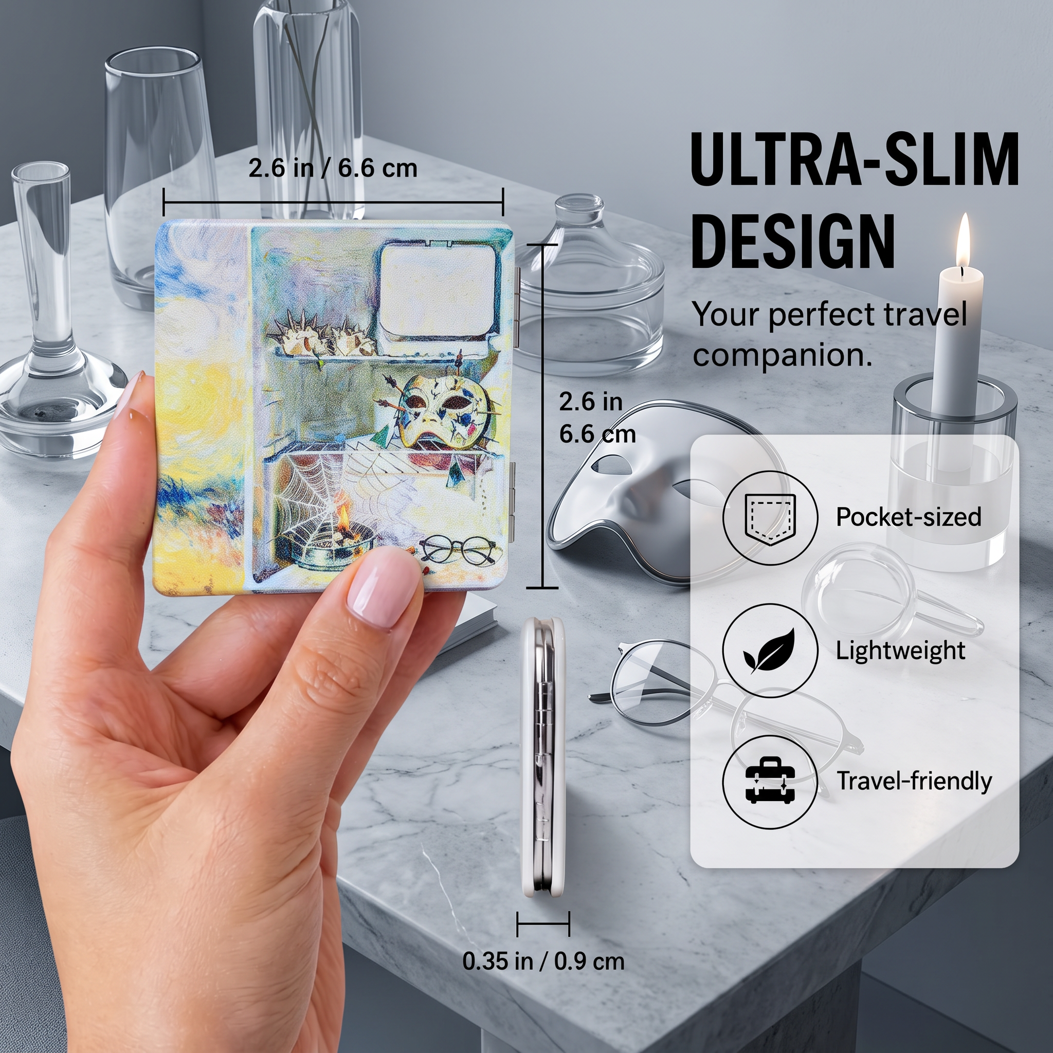 Fridge‑Memory   3 packs Series Surreal Dreamscape Dual‑Sided Compact Mirrors