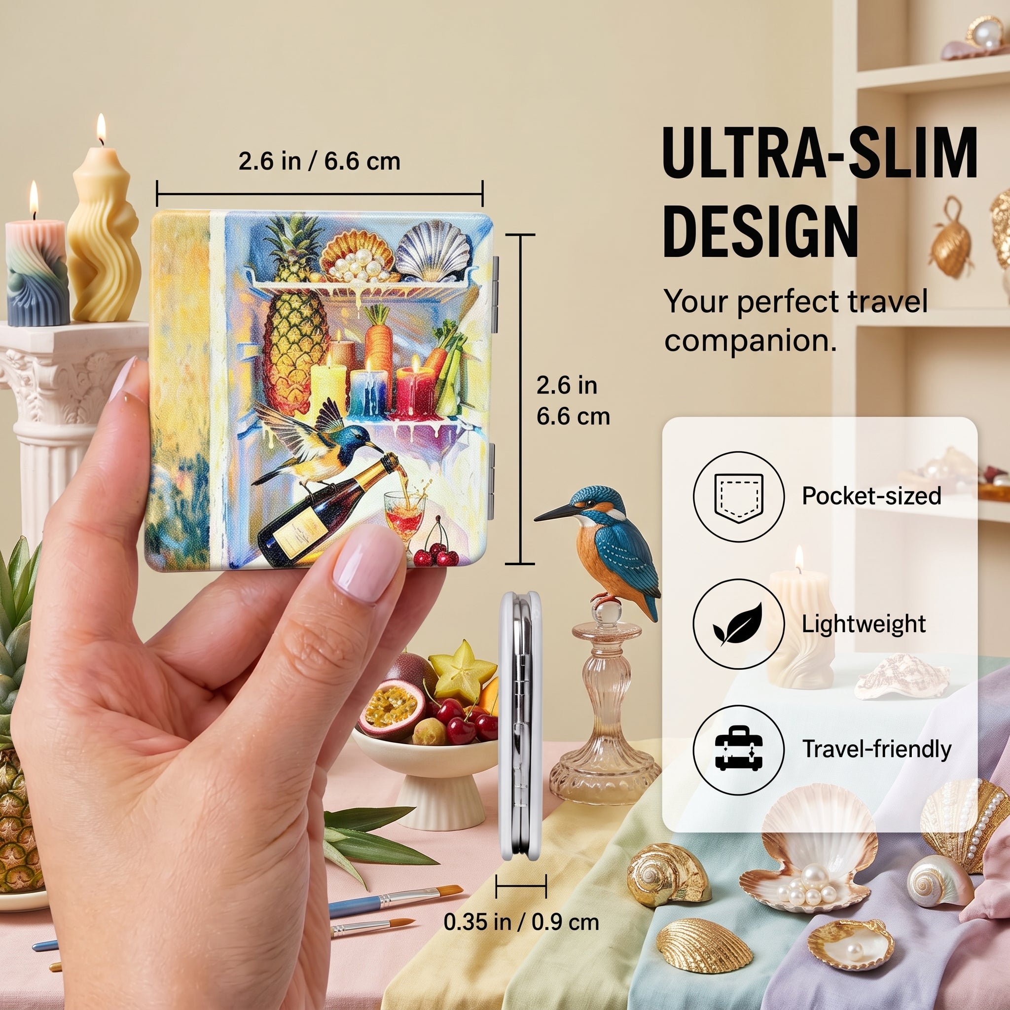 Blue Garden Dream Folding Compact Mirror