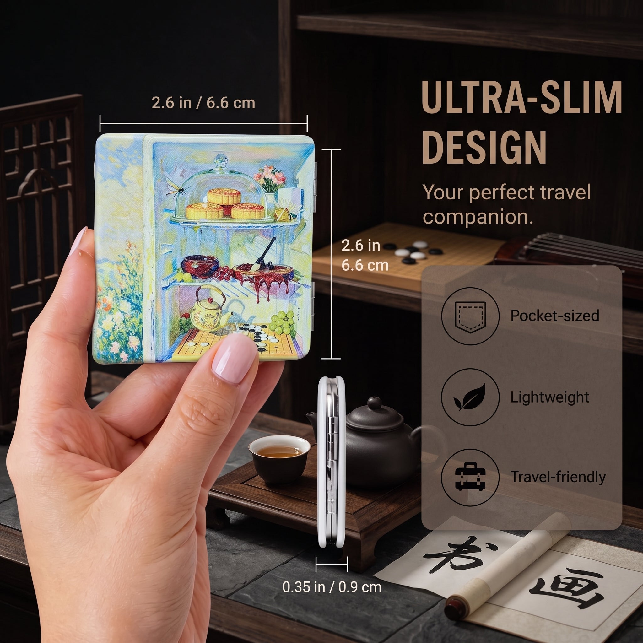 Moonlit Tea Garden Folding Compact Mirror