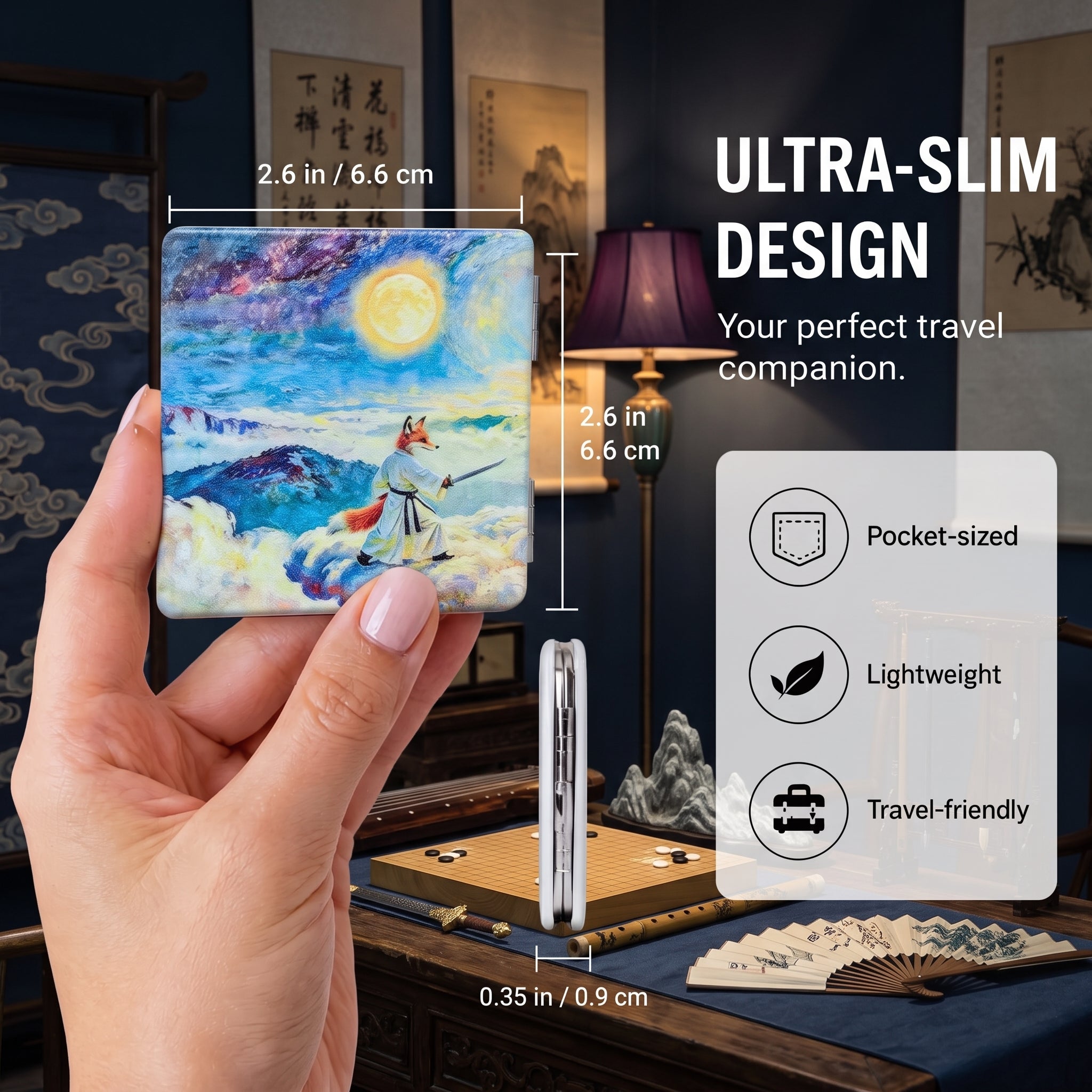 Celestial Fox Warrior Folding Compact Mirror