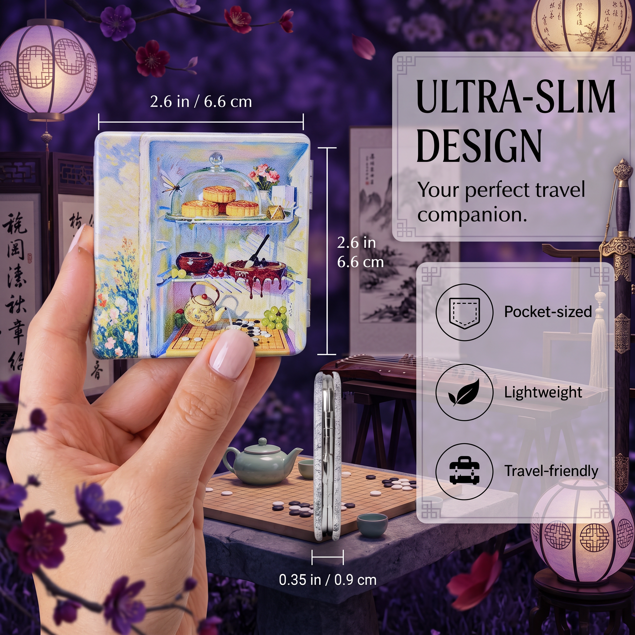 Moonlit Tea Garden Folding Compact Mirror