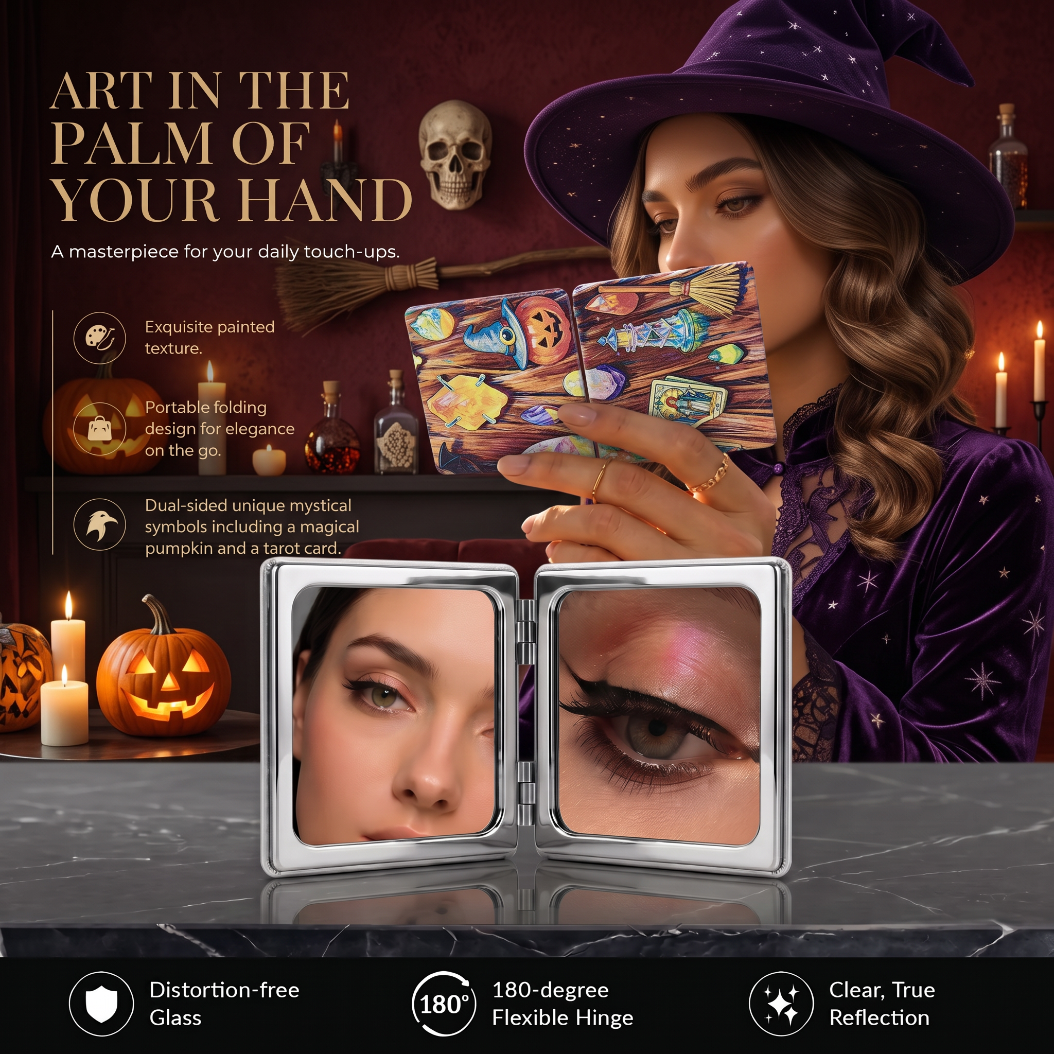 Mystic Halloween Treasures Folding Compact Mirror