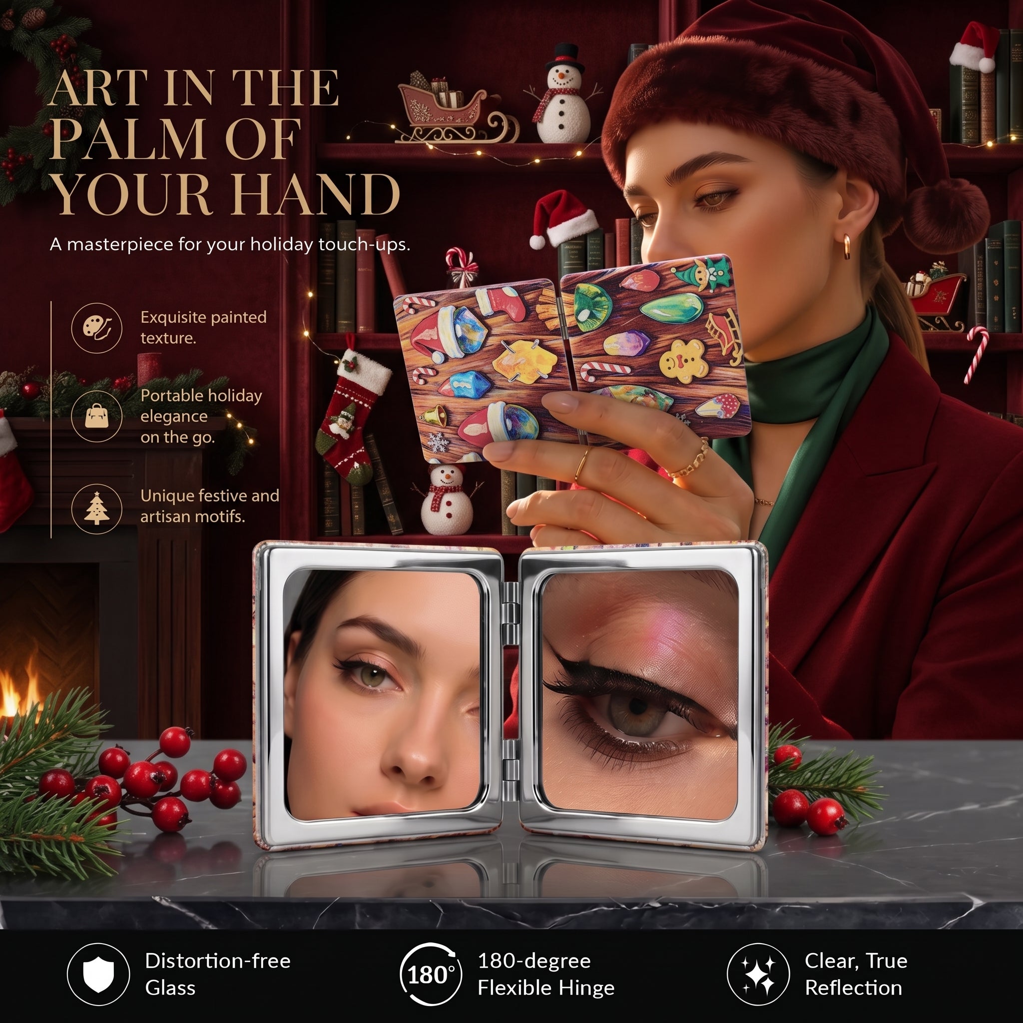 Christmas Gemstone Wonderland Folding Compact Mirror