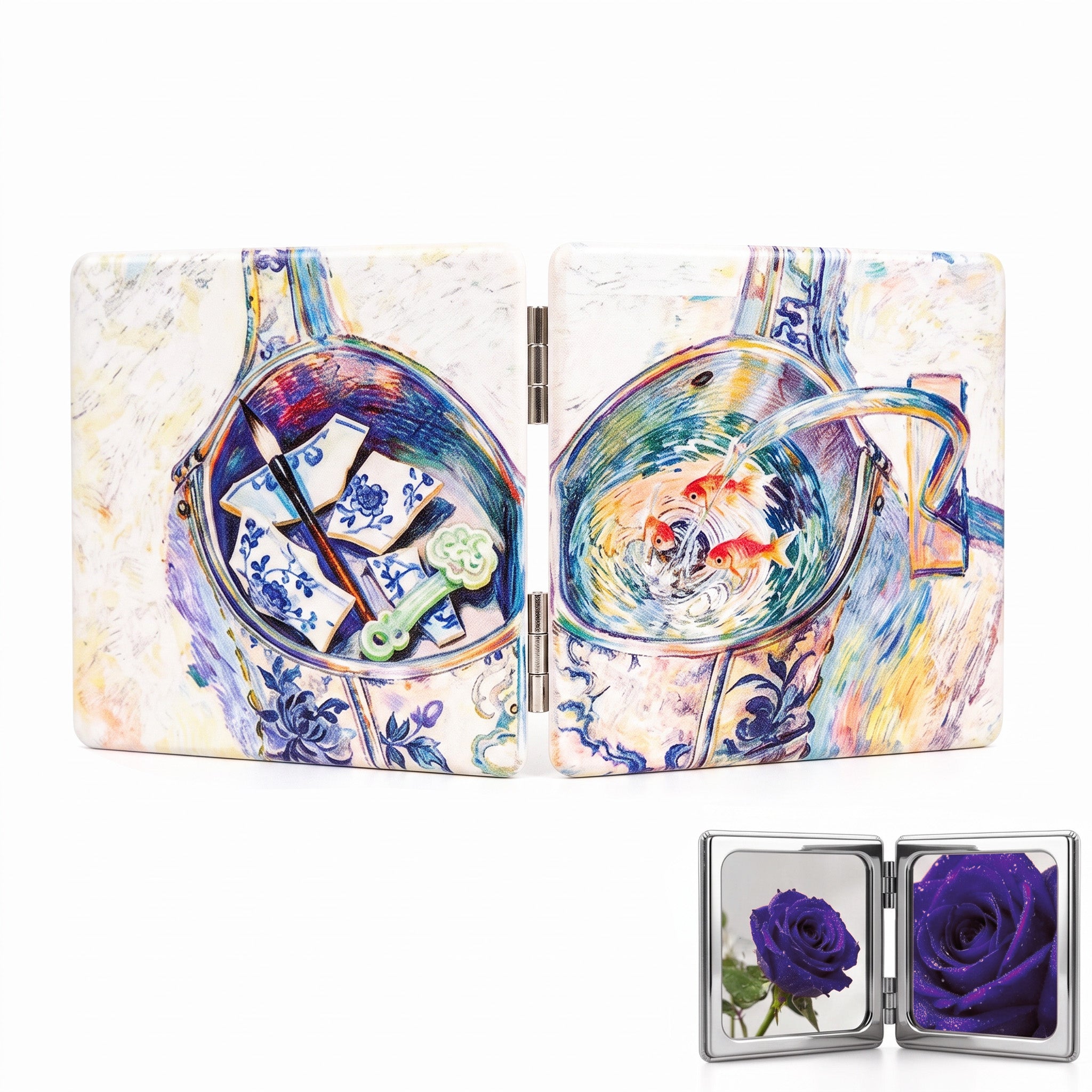 Porcelain Goldfish Folding Compact Mirror