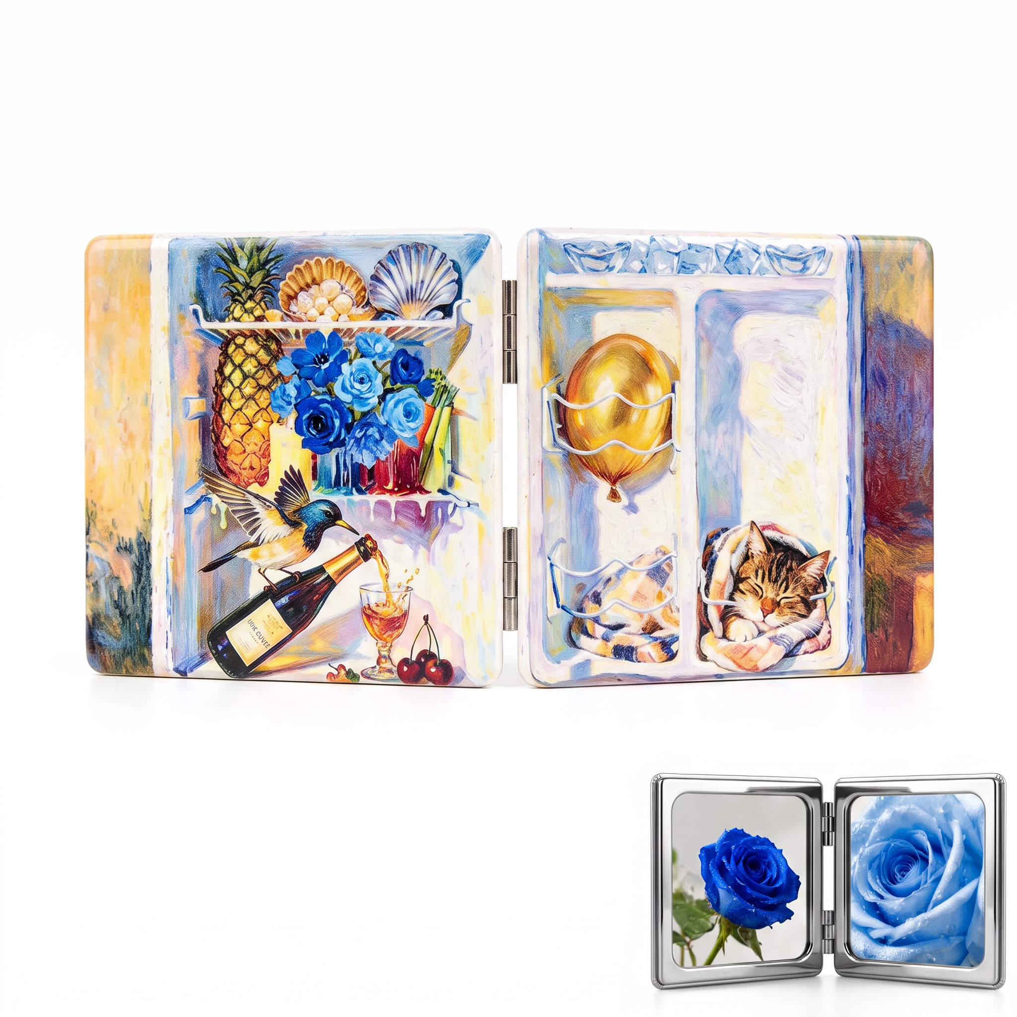 Blue Garden Dream Folding Compact Mirror