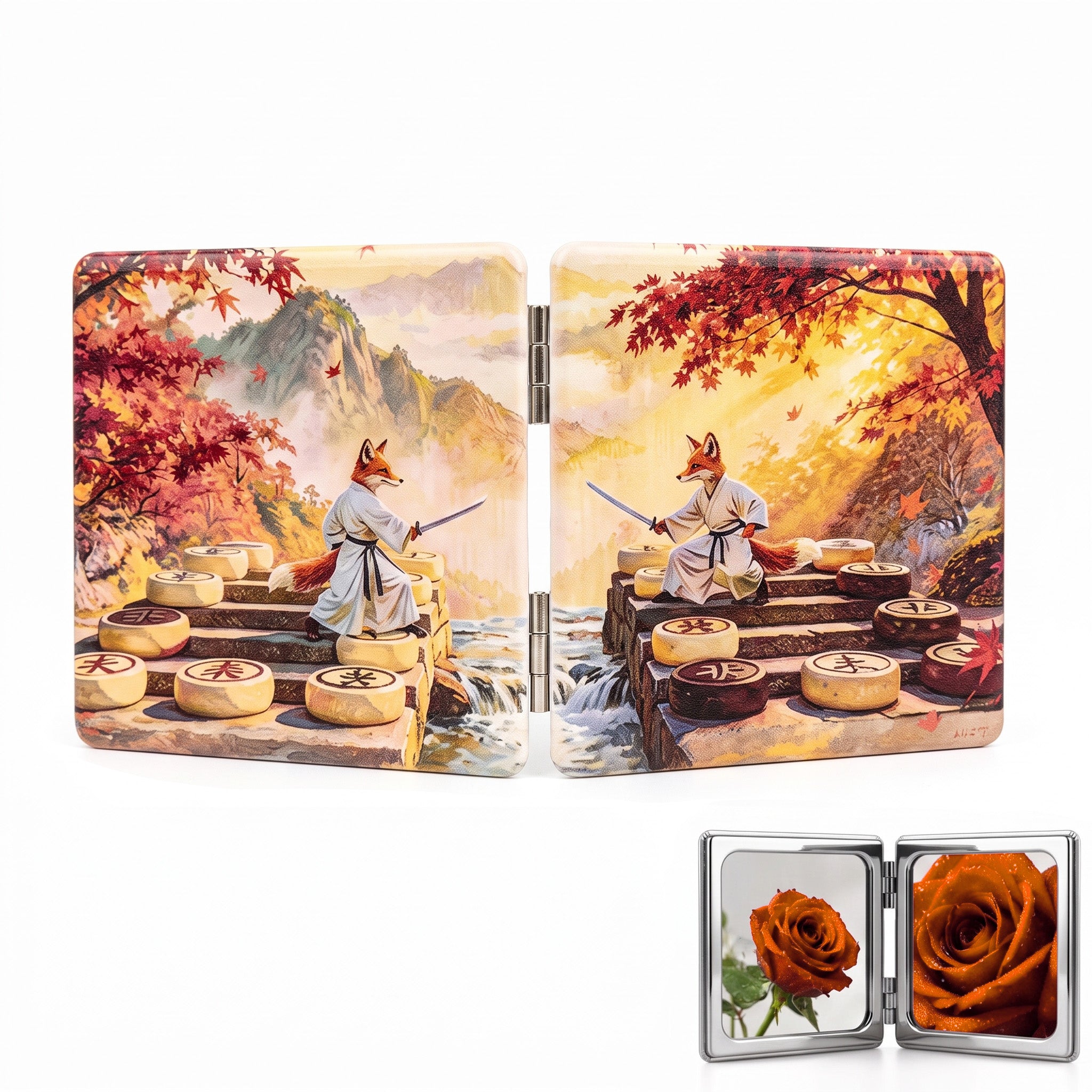 Autumn Fox Warrior Folding Compact Mirror