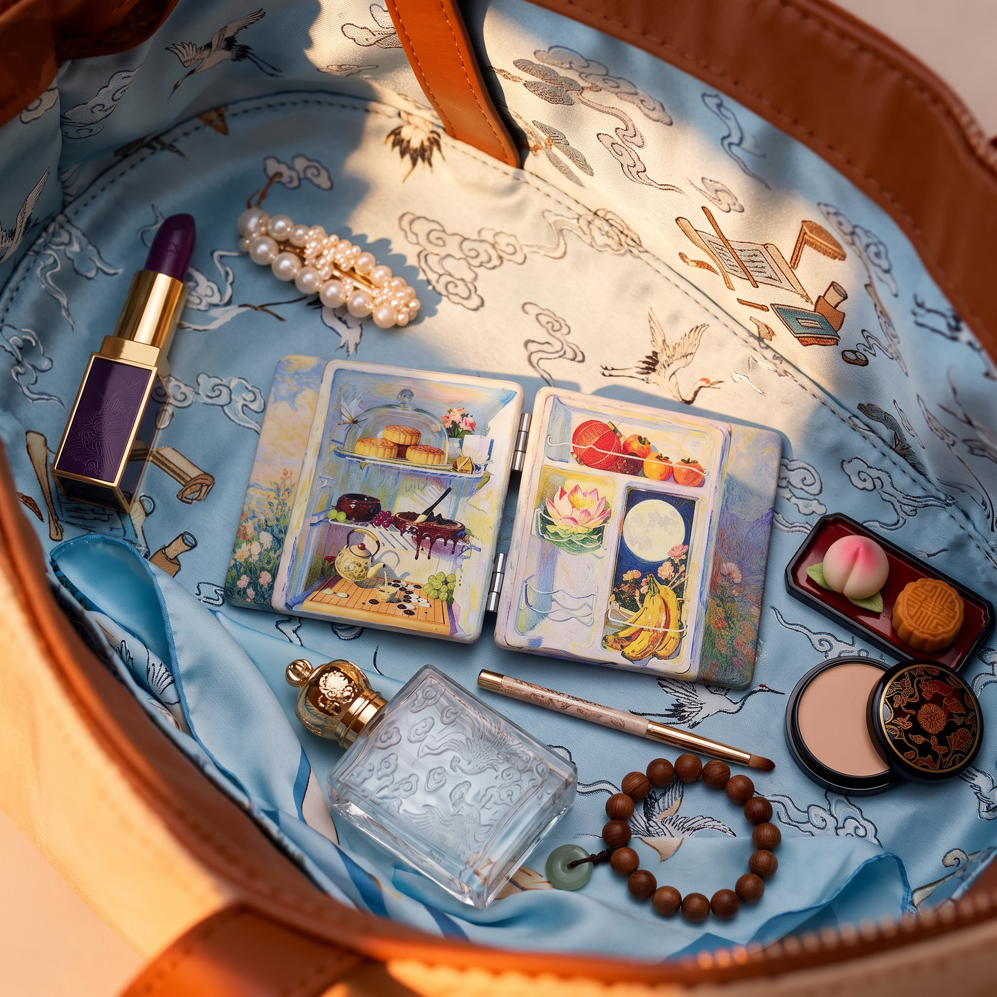 Moonlit Tea Garden Folding Compact Mirror