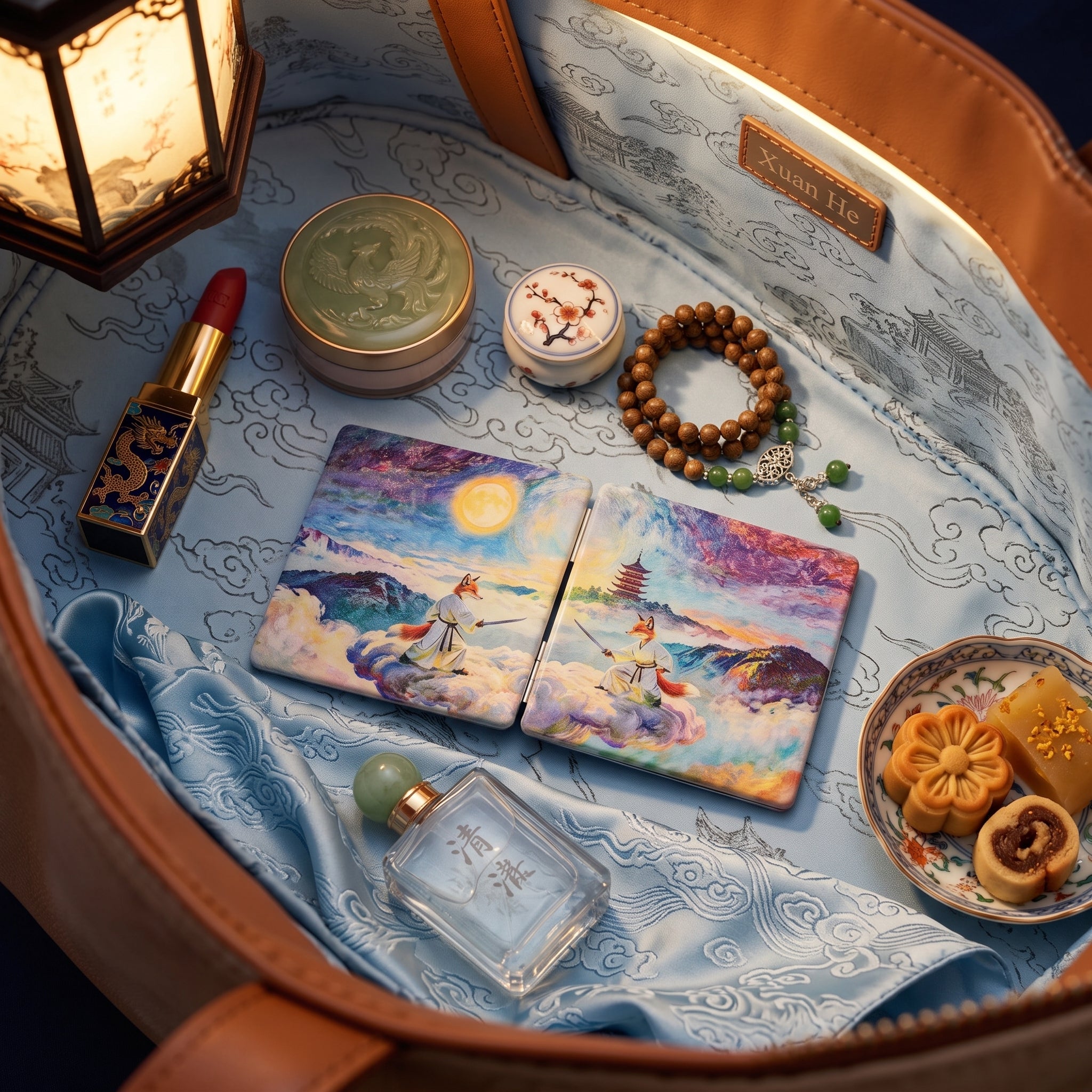 Celestial Fox Warrior Folding Compact Mirror