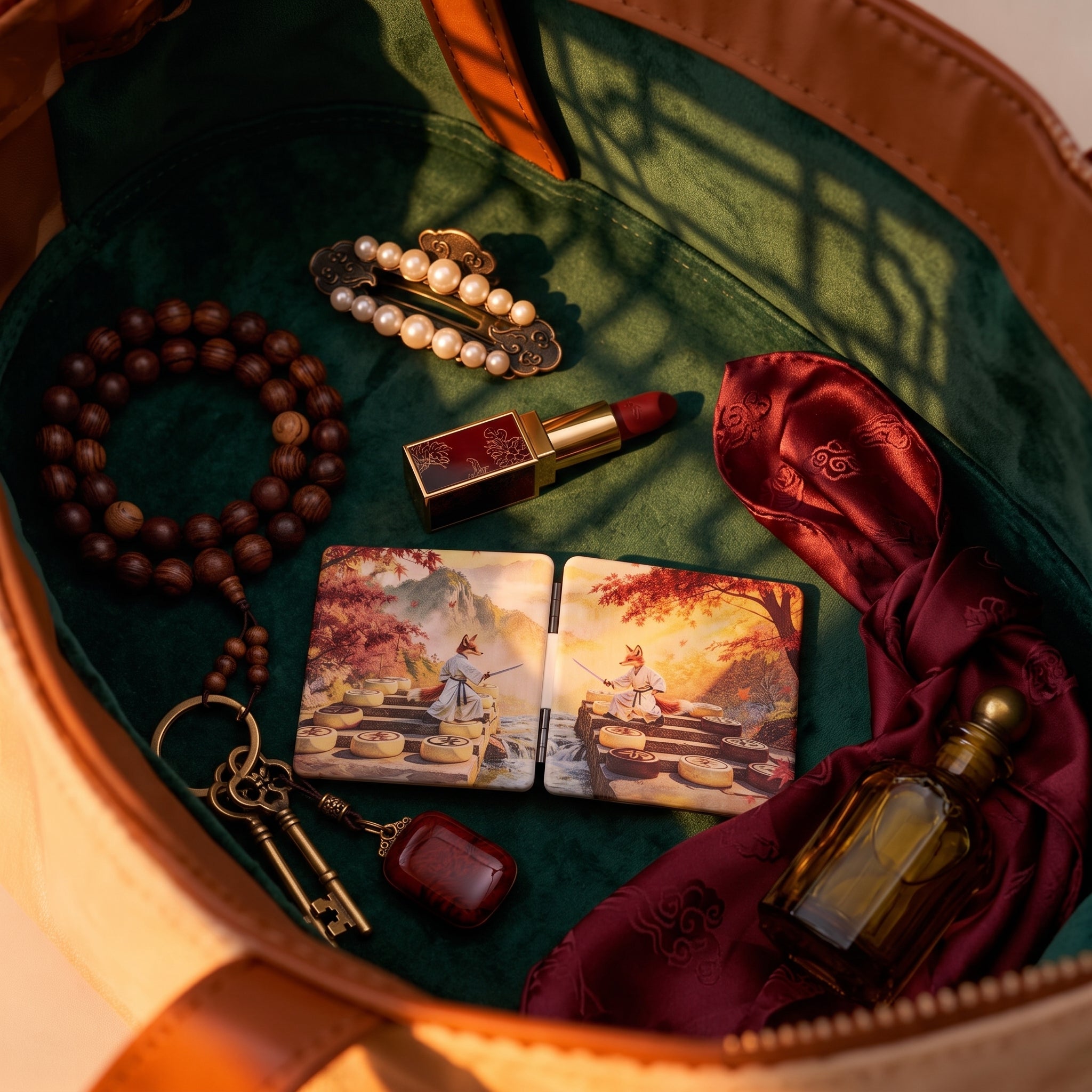 Autumn Fox Warrior Folding Compact Mirror