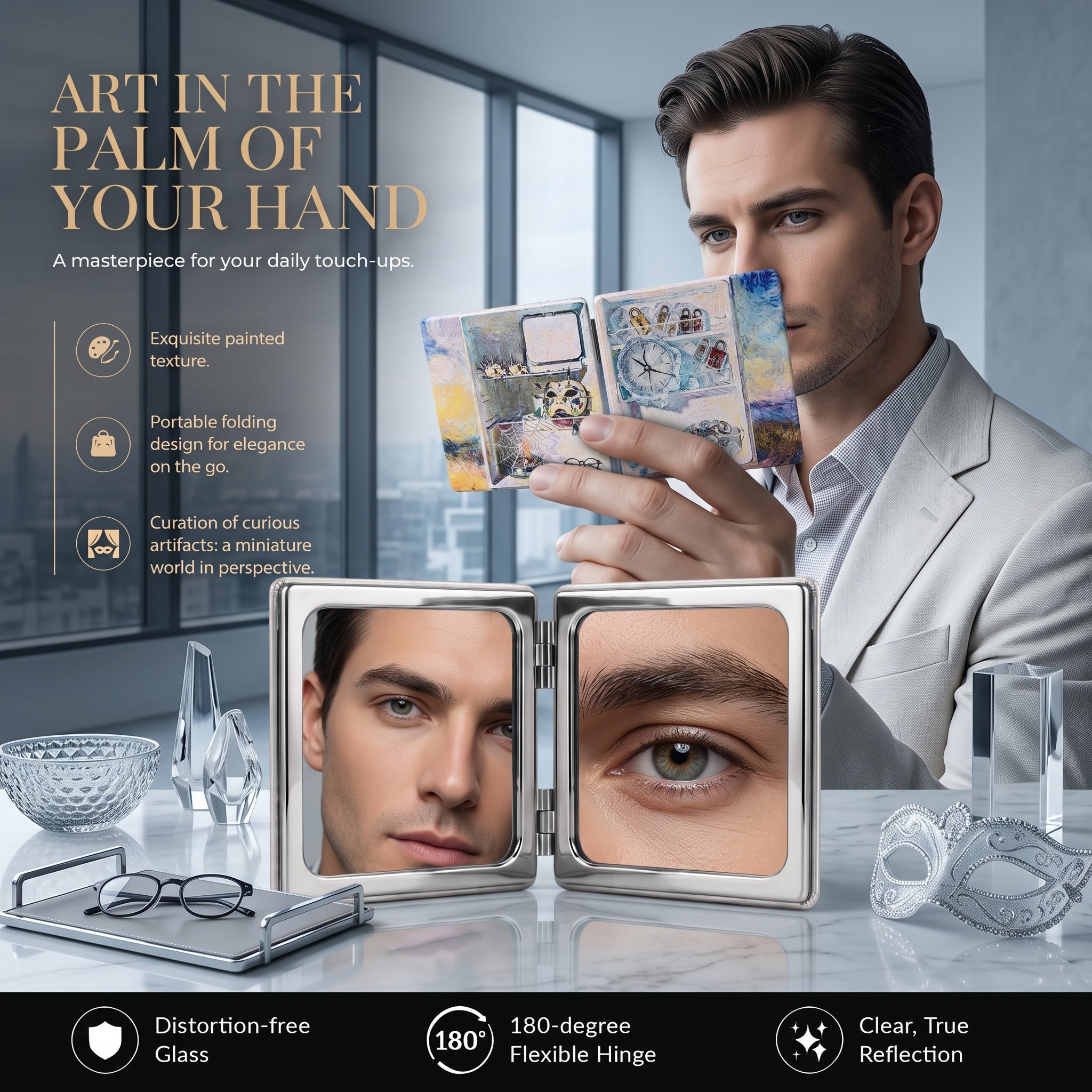 Fridge‑Memory   3 packs Series Surreal Dreamscape Dual‑Sided Compact Mirrors