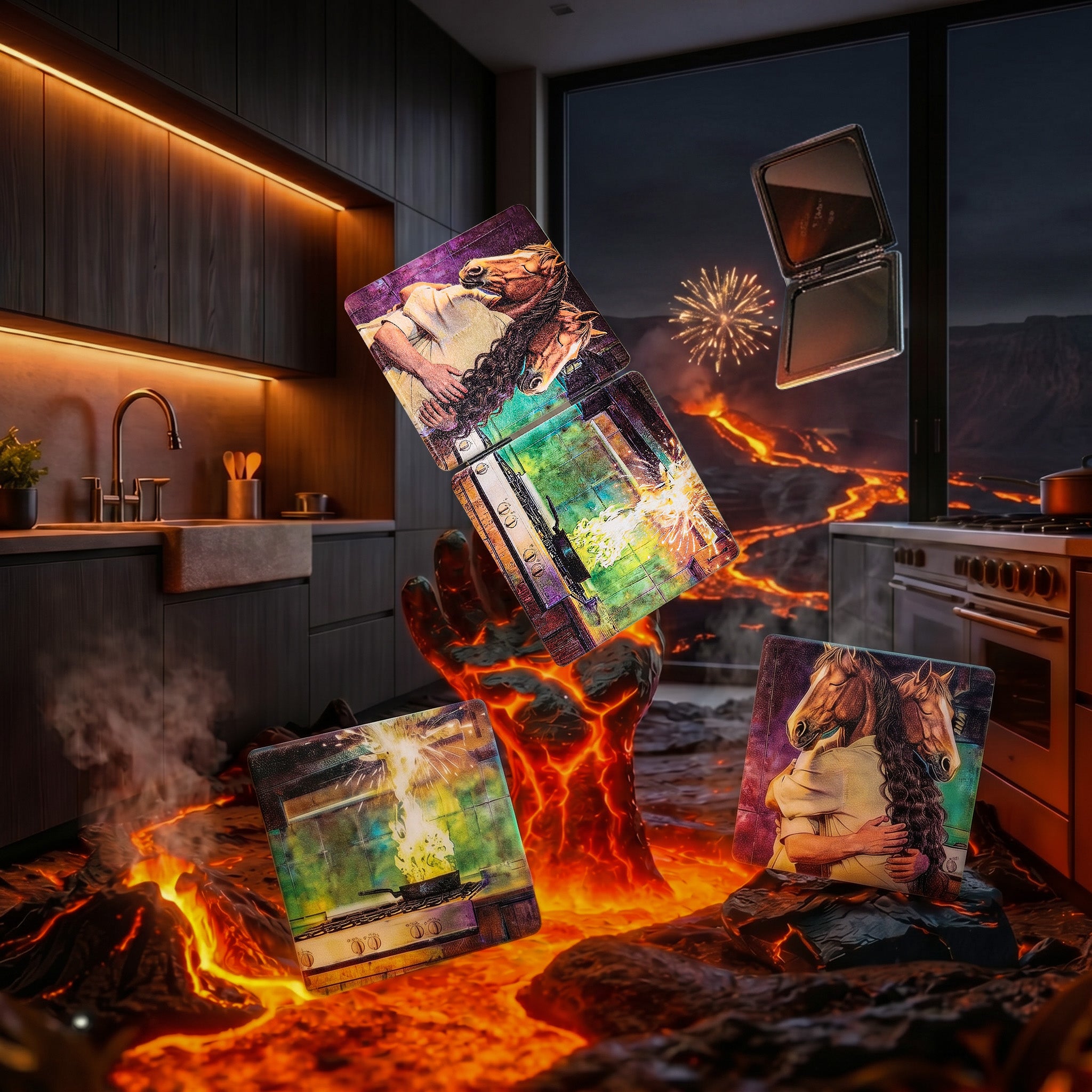 Surreal Double Horse Chef Folding Mirror