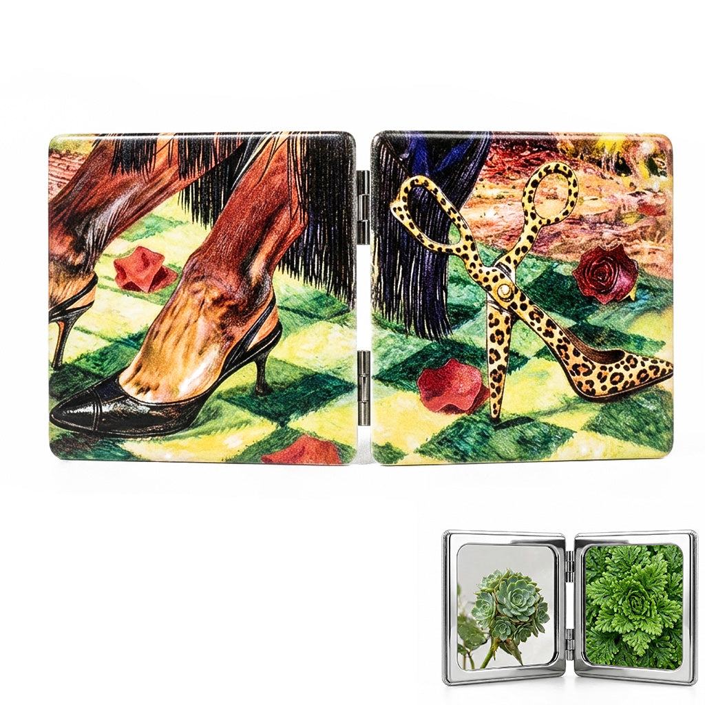 Surreal Horse Hoof & Leopard Scissor Heel Folding Mirror