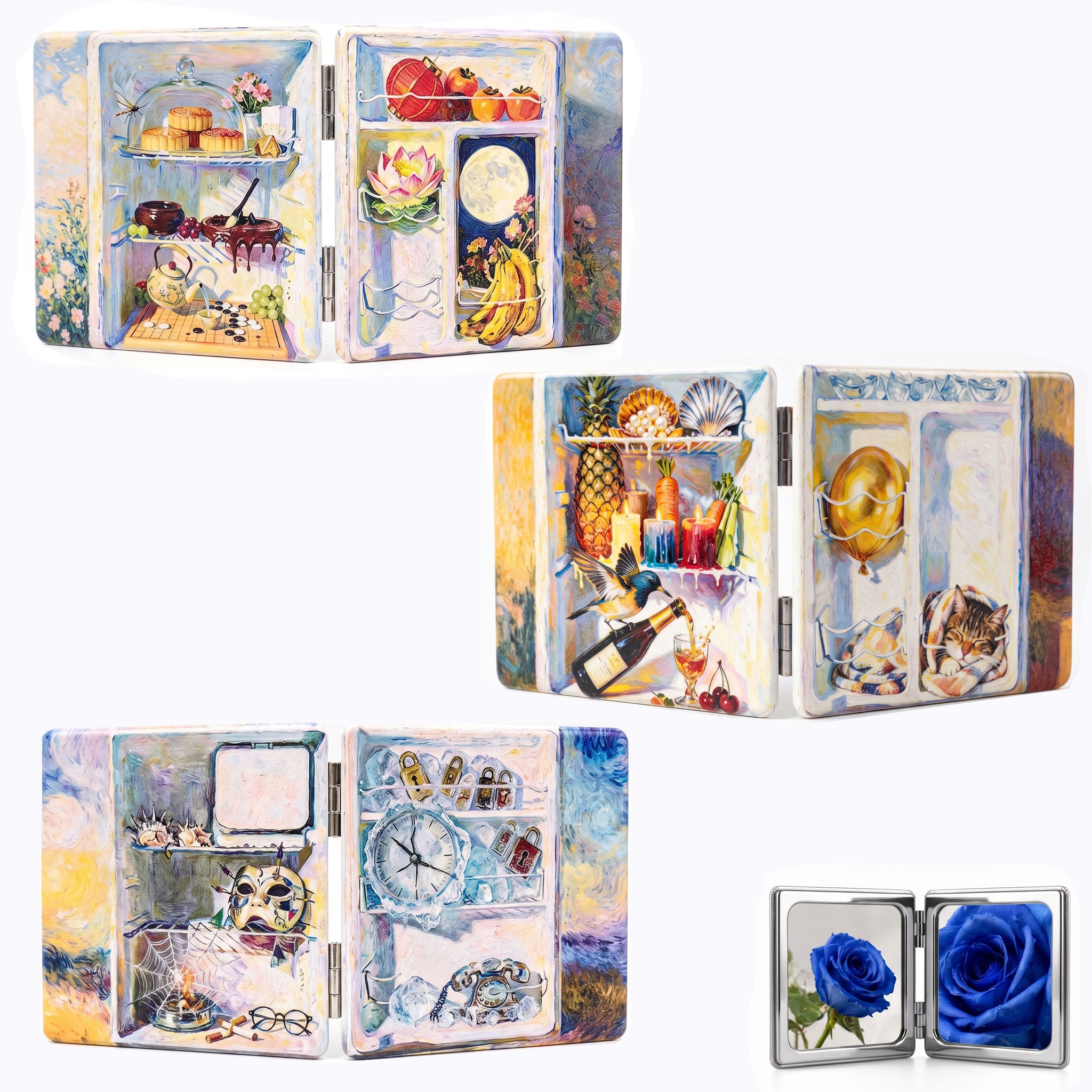 Fridge‑Memory   3 packs Series Surreal Dreamscape Dual‑Sided Compact Mirrors